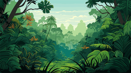Rainforest canopy with lush vegetation  illustrating the vibrant biodiversity of tropical ecosystems. simple Vector Illustration art simple minimalist illustration creative - obrazy, fototapety, plakaty