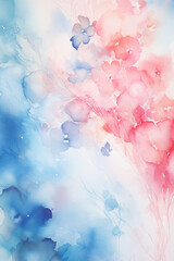 Spring abstract background watercolor painting, pink blue and white tones. Generative AI. - 736176571