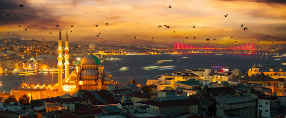 Galata Tower, Galata Bridge, New Mosque and Bosphorus Bridge, the most beautiful view of...