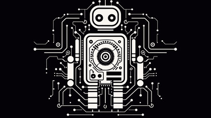 Abstract circuit board patterns forming the outline of a robot  symbolizing the role of technology in automation. simple Vector Illustration art simple minimalist illustration creative