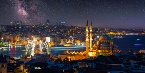 Galata Tower, Galata Bridge, New Mosque and Bosphorus Bridge, the most beautiful view of...