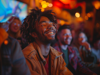 Obraz premium Man having fun and laughing at the movies