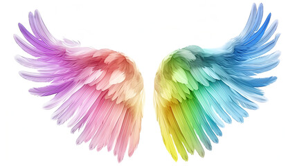 Beautiful magic watercolor angel wings isolated on white background, Watercolor angel wings isolated, Colorful angel wing with delicate detailing on black background
