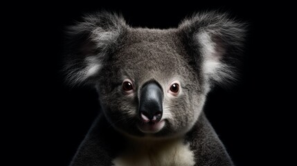 Fototapeta premium portrait of a koala on a black background, close-up