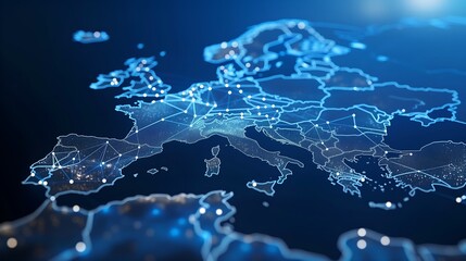 Digital Europe Map, concept of global network and connectivity, international data transfer and cyber technology, worldwide business, information exchange and telecommunication - obrazy, fototapety, plakaty
