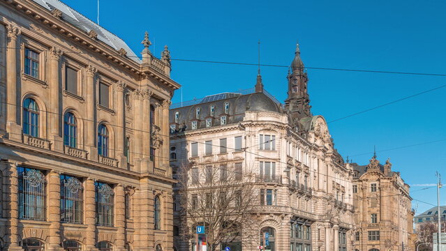 Historical houses on Lenbachplatz square timelapse in Munich, Germany.