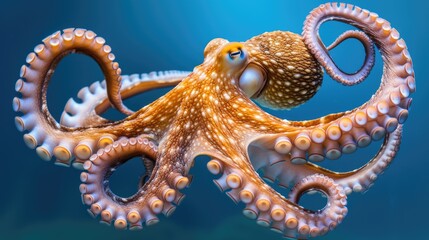 Photo of a Octopus isolated on ocean blue  background - AI Generated Digital Art