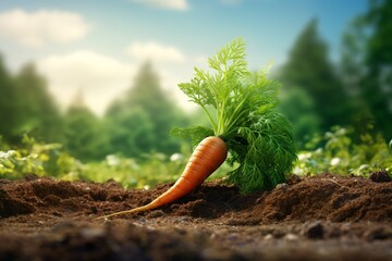 a carrot growing in the dirt - obrazy, fototapety, plakaty