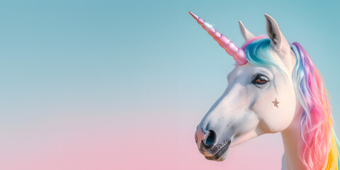Colorful Unicorn with Pastel Sky Background