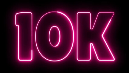 10k text font with light. Luminous and shimmering haze inside the letters of the text 10k. 10k neon sign. Ten thousand neon sign. 10 000 Number. 