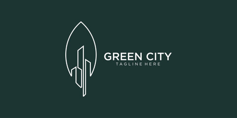 Creative green building logo design with modern style| green city logo| premium vector