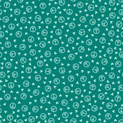 Seamless pattern with peace signs and hearts