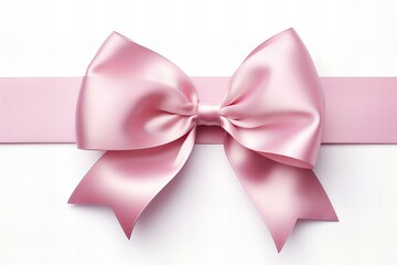 Naklejka premium big pink satin bow with a ribbon on a white background