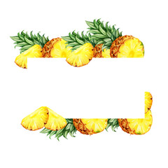 watercolor hand drawn illustration of pineapple with half and slices ripe pineapple, sketch of tropical fruit, food illustration isolated on white background