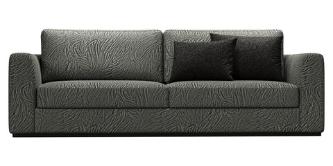 Modern and luxury gray sofa with pillows isolated on white background. Furniture Collection.  3D render