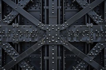 Black metal bridge jacking structure. Background image. Created with Generative AI technology - obrazy, fototapety, plakaty