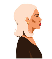 Blonde woman profile, female face vector illustration. People design