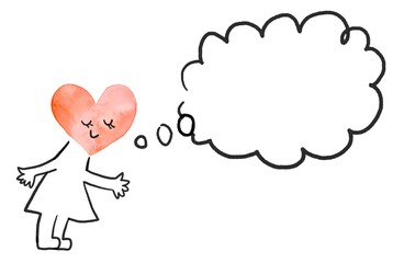 シンプルで可愛いハート型のキャラクターと吹き出しイラスト