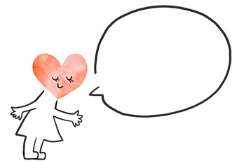 シンプルで可愛いハート型のキャラクターと吹き出しイラスト