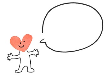 シンプルで可愛いハート型のキャラクターと吹き出しイラスト