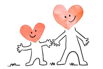 ハート型のキャラクターの親子のイラスト
