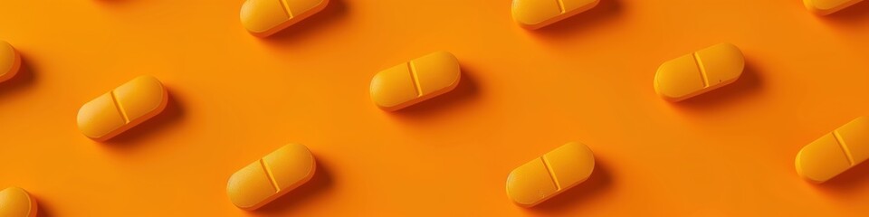 pattern orderly array of vitamin pills in monochromatic orange theme - obrazy, fototapety, plakaty