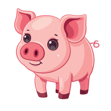 Pig flat cartoon farm logo design. Cute pig cartoon.