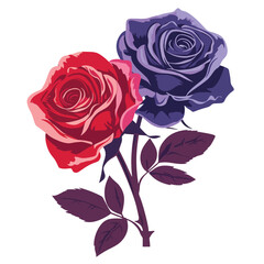 Red and purple rose flat vector isolated.