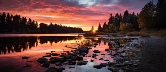Panoramic sunrise over the lake