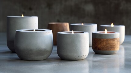 Concrete votive candles with minimalist simplicity AI generated illustration - obrazy, fototapety, plakaty