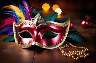 carnival mask on black. chic, carnival, Venetian mask, decorated with feathers.