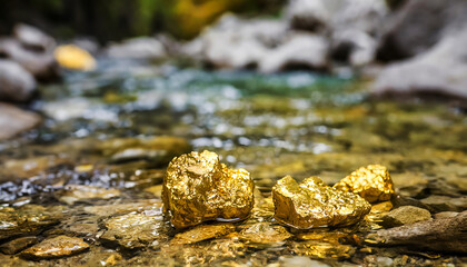 gold nuggets in a river, generative ai - 736195310