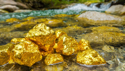 gold nuggets in a river, generative ai - 736195363