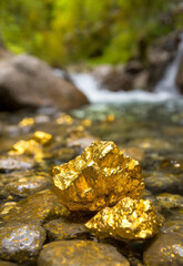gold nuggets in a river, generative ai - 736195381