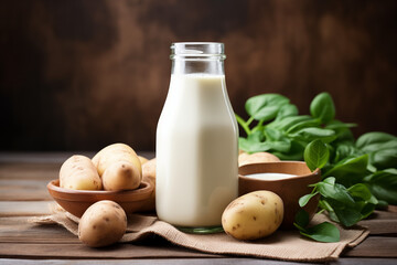 Obraz na płótnie Canvas Plant-Based Milk Concept: Potato Milk.