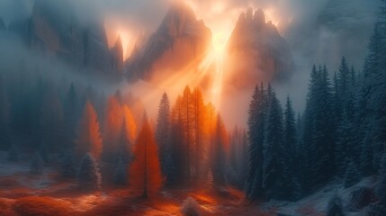mountains in the fog landscape