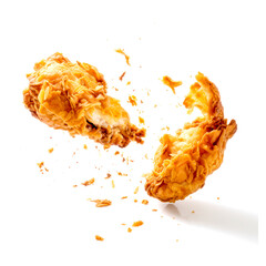 Fried chicken nuggets, floating in the air isolated on transparent png.