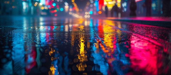 Reflection of a rainy day on a shiny wet road after a storm