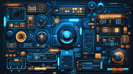 High tech geometry and connection system dark background cpu technology background Circuit board containing the computer central processing unit