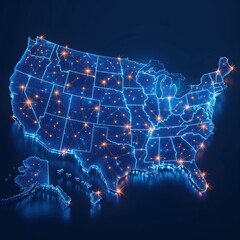 usa map illumination top view