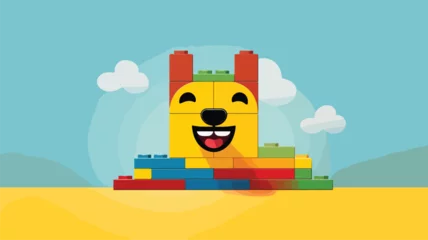 Zelfklevend Fotobehang Flat vector logo of happy animal lego. © Vector