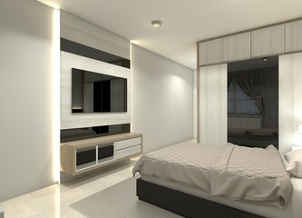 Minimalist Television Cabinet Desing with Wooden Table and Simple Panel