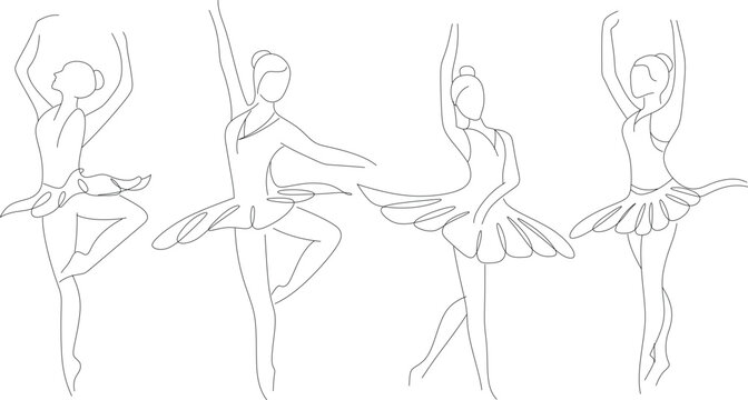 set of girl ballet dancing with line art style. Happy women's day