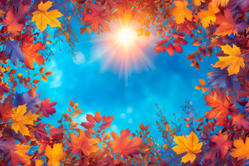 Copy Space. Sunlight streams through the vibrant hues of autumn leaves, creating a radiant display that symbolizes the enduring hope and rich transformation of the fall season.