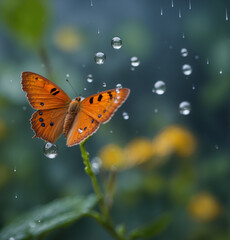 a butterfly under the raindrops
