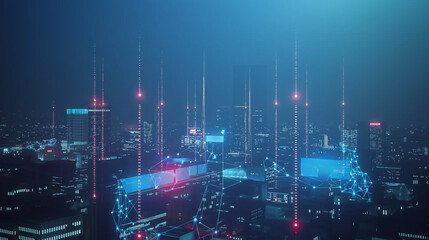 Fototapeta premium City Lights Sparkle with Independence Day Fireworksetwork digital hologram and Internet of things on the city background , wireless systems