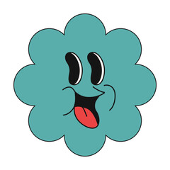 Retro cute cartoon caharacter. Flower, fruit, earth, heart retro character.