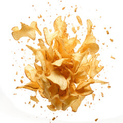 Explosive of potato chip isolated on transparent png.