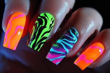 nail art designs utilizing fluorescent polishes