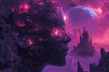 Obraz premium employing fluorescent colors to capture otherworldly and futuristic vibes.